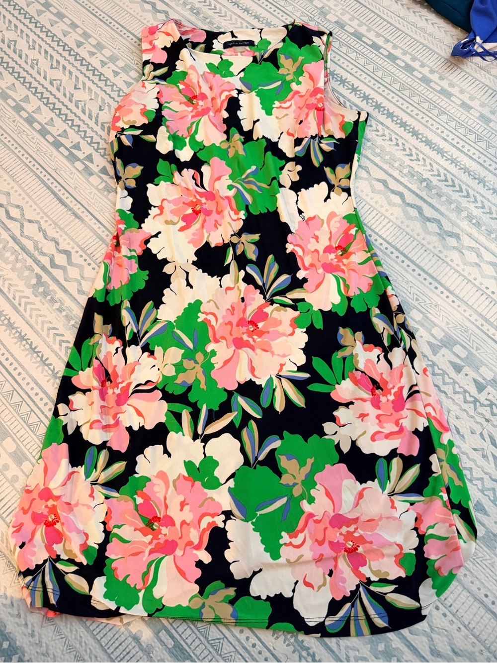 Womens Floral A-Line Dress in Navy, Pink & Green